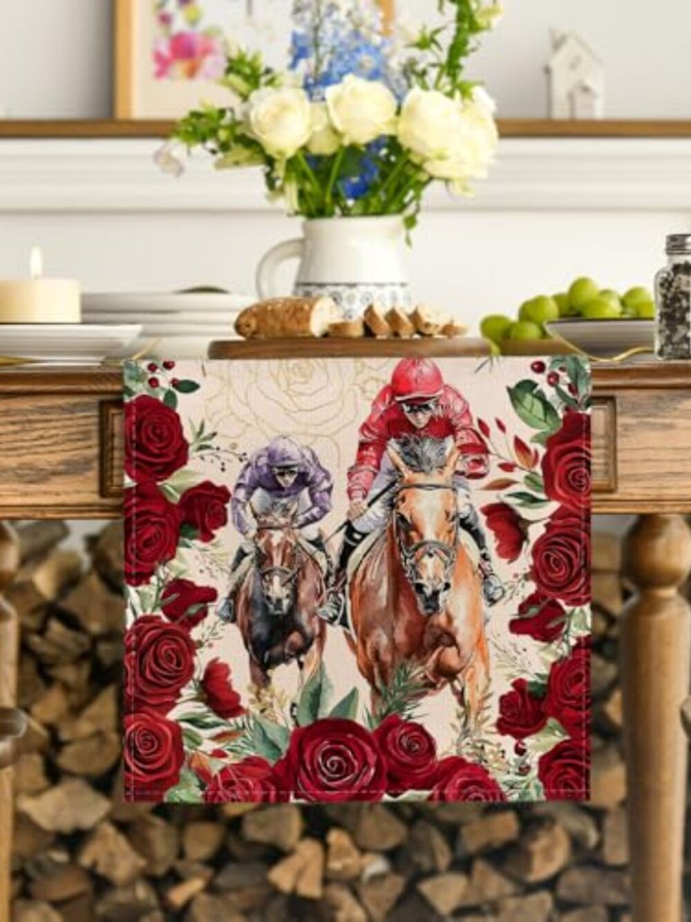 Horse Racing Roses Kentucky Table Runner - Picture 2 of 4